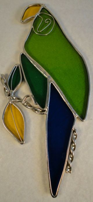 Stained Glass Suncatcher Parrot,  Art Glass Bird,  Greens,  Blue,  Yellow