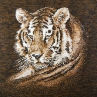 Biederlack Tiger Head Brown Blanket Throw Reversible 50 X 77 Made In Usa Vintage