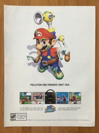 Mario Sunshine Gamecube 2002 Poster Ad Print Art Save The Planet Rare Htf