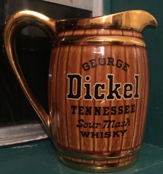 George Dickel Pub Water Jug Bar Pitcher.  Tennessee Sour Mash Whiskey Gold Trim