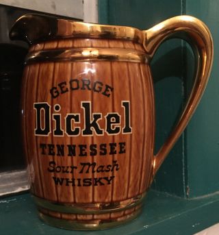 George Dickel Pub Water Jug Bar Pitcher.  Tennessee Sour Mash Whiskey Gold Trim 3