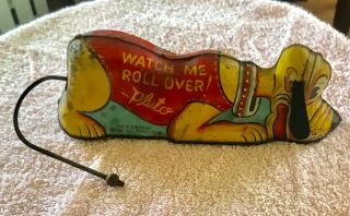 1939 Walt Disney Marx Pluto Tin Wind Up Toy Watch Me Roll Over
