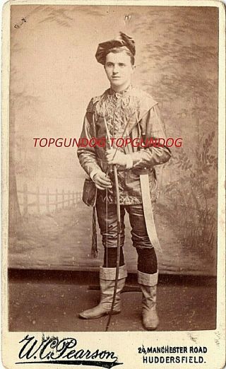 Cdv Man Dressed As Robin Hood Bow & Arrow Pearson Of Huddersfield 1890s
