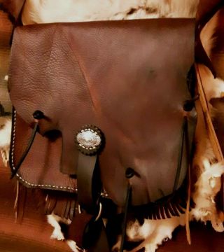 Rugged Mountain Man Possibles Bag With Silver Concho & Cinch Strap