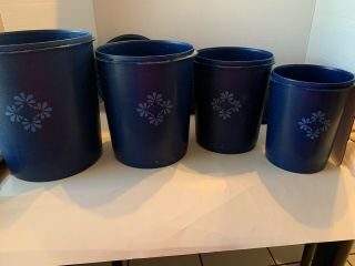 Vintage Tupperware Navy Blue Servalier Canister Set With Matching Lids - Nesting -