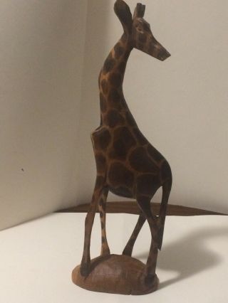 Giraffe Wooden Statue Hand Carved In Kenya 12 1/4 “