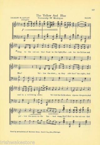 University Of Michigan Vintage Song Sheet C 1932 The Yellow And Blue