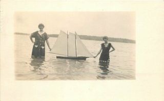 Bathing Suits Sailing Ship Model C - 1910 Rppc Photo Postcard 12334