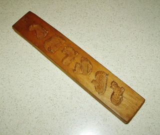 Vintage Hand Carved Wood Springerle Cookie Mold 6 Designs Exotic Animals