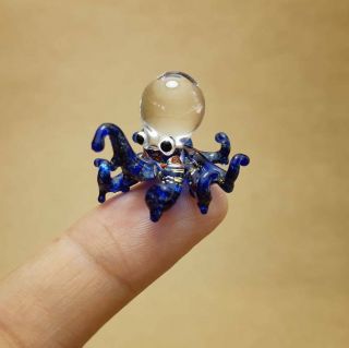 Blue Octopus Hand Blown Glass Miniature Figurine Handcraft Collectible Gift