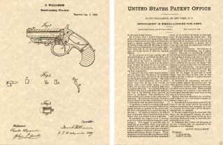 Derringer Pistol 1866 Us Patent Art Print Ready To Frame Williamson Breech