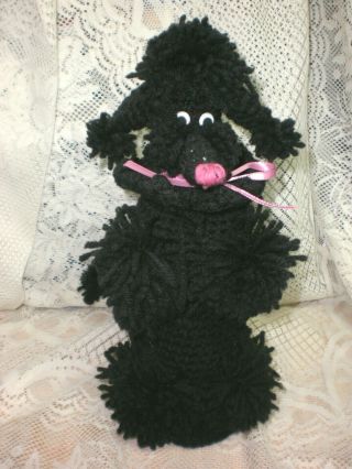 Vintage Handmade Crochet Knitted Black Yarn Poodle Dog Bottle Cover 1960 