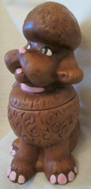 Vintage Brown Poodle Dog Cookie Jar Pink Toes & Nose - Unmarked
