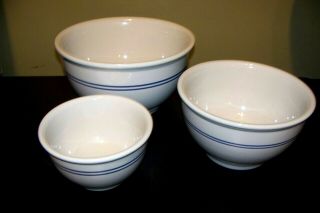 Vintage Style Gibson China Nesting Mixing Bowls Set Of 3.  Blue Double Line