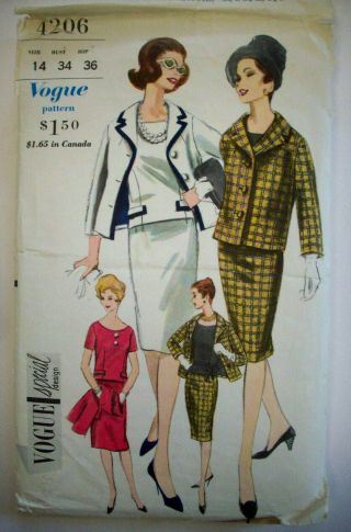Vintage Vogue Special Design Classic Suit Jacket Skirt Top Pattern 4206 Size 14