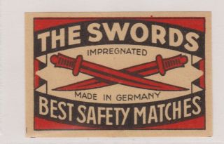 Old Matchbox Label Germany,  " The Swords " V3,  4.  6 X 3.  0 Cm
