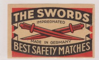 Old Matchbox Label Germany,  " The Swords " V1,  5.  2 X 3.  2 Cm