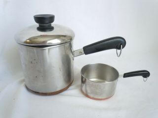Revere Ware Copper Clad Stainless Measuring Cup & Sauce Pan - 1 Cup & 40 Oz Usa