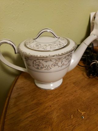 Noritake 5767 Vintage China Tea Pot And Lid Platinum Trim Teapot