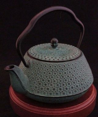 Vintage M.  C.  I.  Cast Iron Tea Pot Green Turquoise Signed Made In Japan