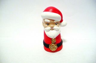 Thimble Handpainted Porcelain Figural Of Santa Claus W/jgold Button & Buckle
