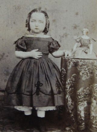 Antique Cw Era Cdv Photo Cute Girl Euretta Sponhauer & Doll Galion Oh Tax Stamp