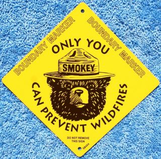 Usfs Us Forest Service Smokey Bear 4 " X4 " Metal Boundary Marker Info Sign