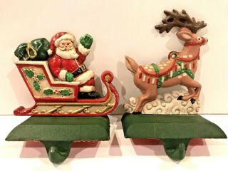 Vintage Santa And Reindeer Mantel Hook Stocking Holder Hanger Cannon Falls