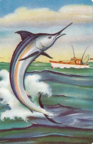 1 Playing Swap Card Us B/back Lithograph Big Game Fish Marlin C1950 