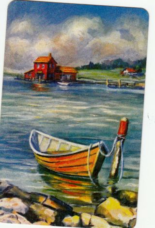 1 Playing Swap Card Us B/back Lithograph Boats Dinghy Boat House
