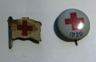 Vintage 1920 Tin American Red Cross Arc Pin And Tin Flag Fold Over