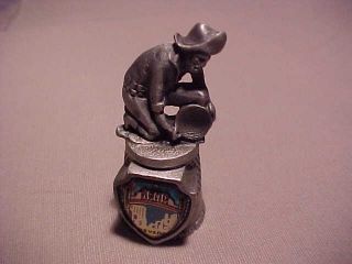 Vintage Sewing Pewter Thimble Nevada W/gold Miner On Top