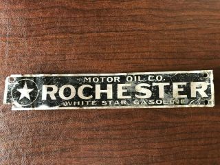 Rochester Motor Oil White Star Gasoline Tin Tacker Sign