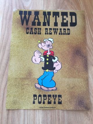 Popeye And Olive Oyl Poster From 2009.  Signed By Cartoonist