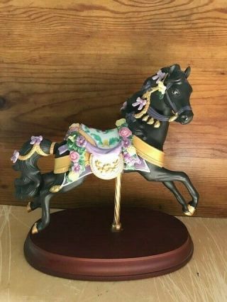 Lenox Porcelain Black Carousel Horse On Wooden Base " Midnight Charger "