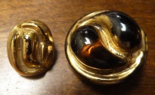 2 Bimini Glass Medium 1 1/8 " & 3/4 " Medglass Button Gold Luster Back Marked