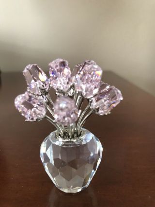 Swarovski Crystal Minature Vase With Pink Roses