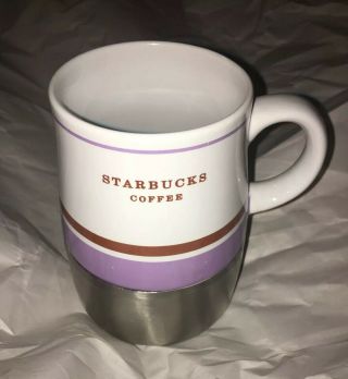 Starbucks Coffee Cup White And Stainless Steel Travel Mug 14 Oz 2006 White Pink