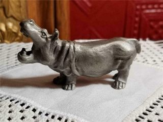 Vintage Spoontiques Pewter Miniature Hippo Hippopotamus Figurine Mouth Open