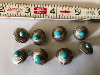 8 Vintage Navajo/native American Silver And Turquoise Buttons