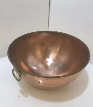 1801 Paul Revere Ware 9 - 3/4 " Dia Solid Copper Mixing Bowl W/brass Ring Usa