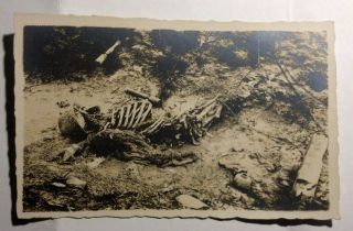 Wwi Rppc Death German Soldier Skull Skeleton Helmet Grenade Trench War Mud 4
