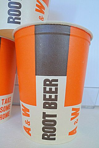 A & W ROOT BEER PAPER CUPS 6 RARE 16 OZ.  CLASSIC LOGO 1960 ' S VINTAGE 2