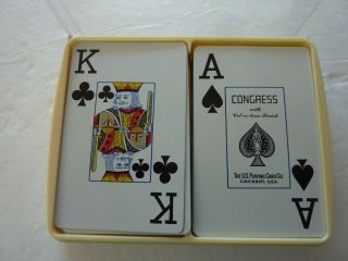 Vintage Congress Cel - u - Tone Double Deck Playing Cards w/ Plastic Case 2