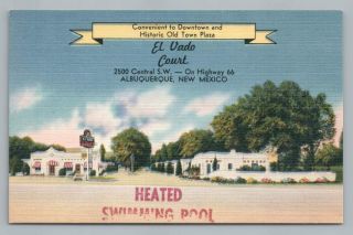 El Vado Court Route 66 Roadside Motel Albuquerque Mexico Vintage Linen 1940s