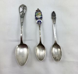 Sterling Old Collector’s Spoons Set Of 3 From Florida,  Canada & Bangkok.