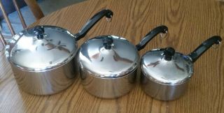 Vintage Farberware Aluminum Clad 1,  2,  & 3 Qt Stainless Steel Sauce Pots W/lids