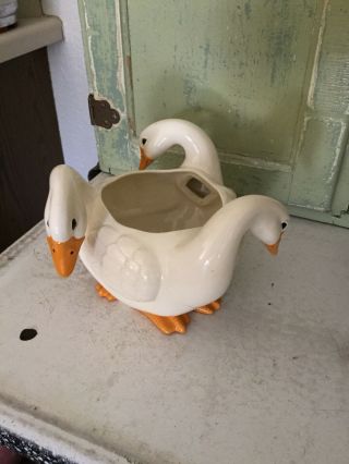 Goose Planter,  3 Geese,  Cute,  Fun Ceramic Planter