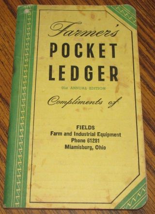 1957 - 1958 John Deere Farmers Pocket Ledger Fields Farm & Industrial Equipment Oh