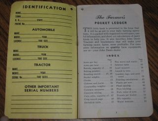 1957 - 1958 John Deere Farmers Pocket Ledger FIELDS FARM & INDUSTRIAL EQUIPMENT OH 2